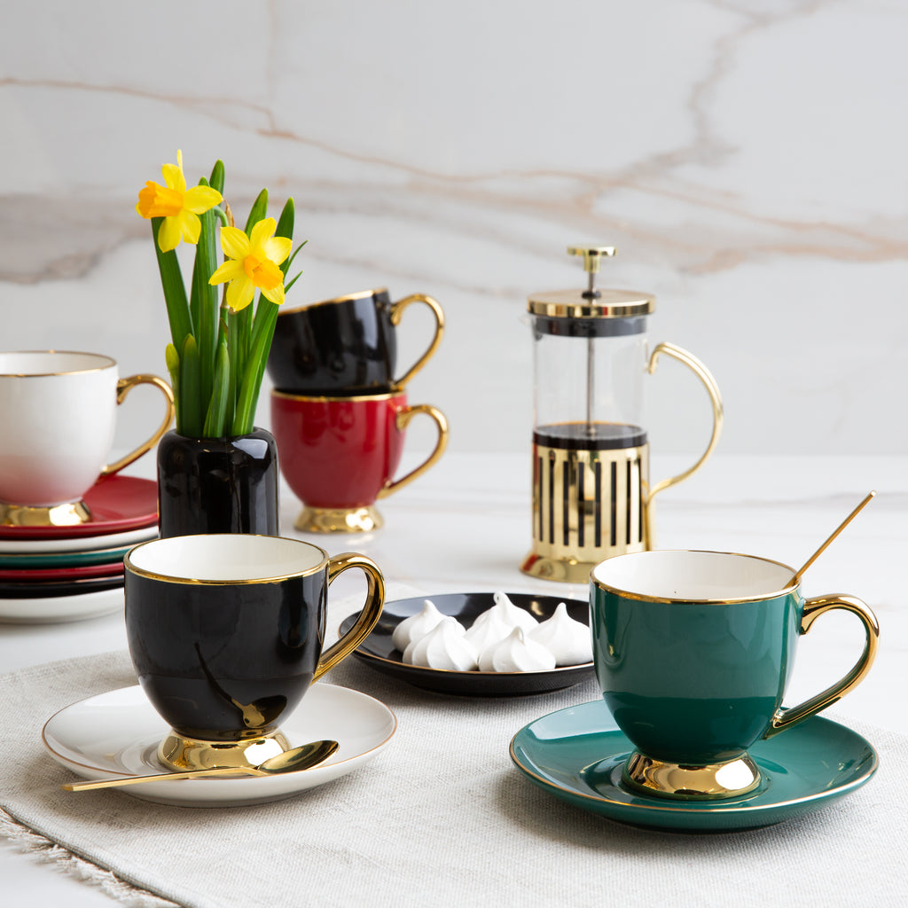 6 TAZAS CON PLATILLO ROYAL GREEN&GOLD